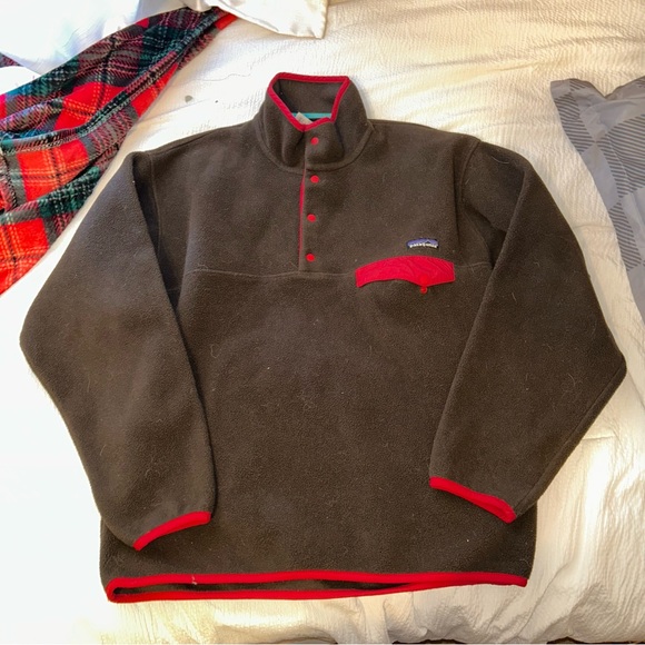 VINTAGE PATAGONIA SYNCHILLA QUARTER BUTTON-UP FLEECE BROWN/RED - Picture 1 of 3